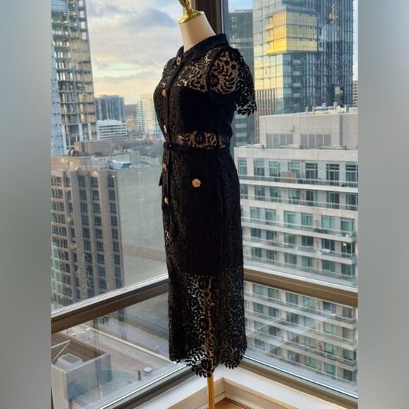 🆕 SELF-PORTRAIT 🧿 NWOT Lace Hollowed Out Short Sleeve Midi Dress Sz UK 10 US 6 - Picture 6 of 16